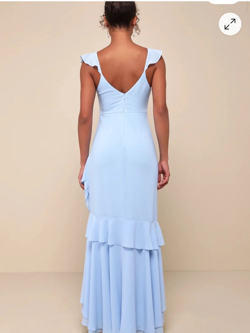 Lulus Charming Event Light Blue Asymmetrical Ruffled Maxi Dress Size Medium